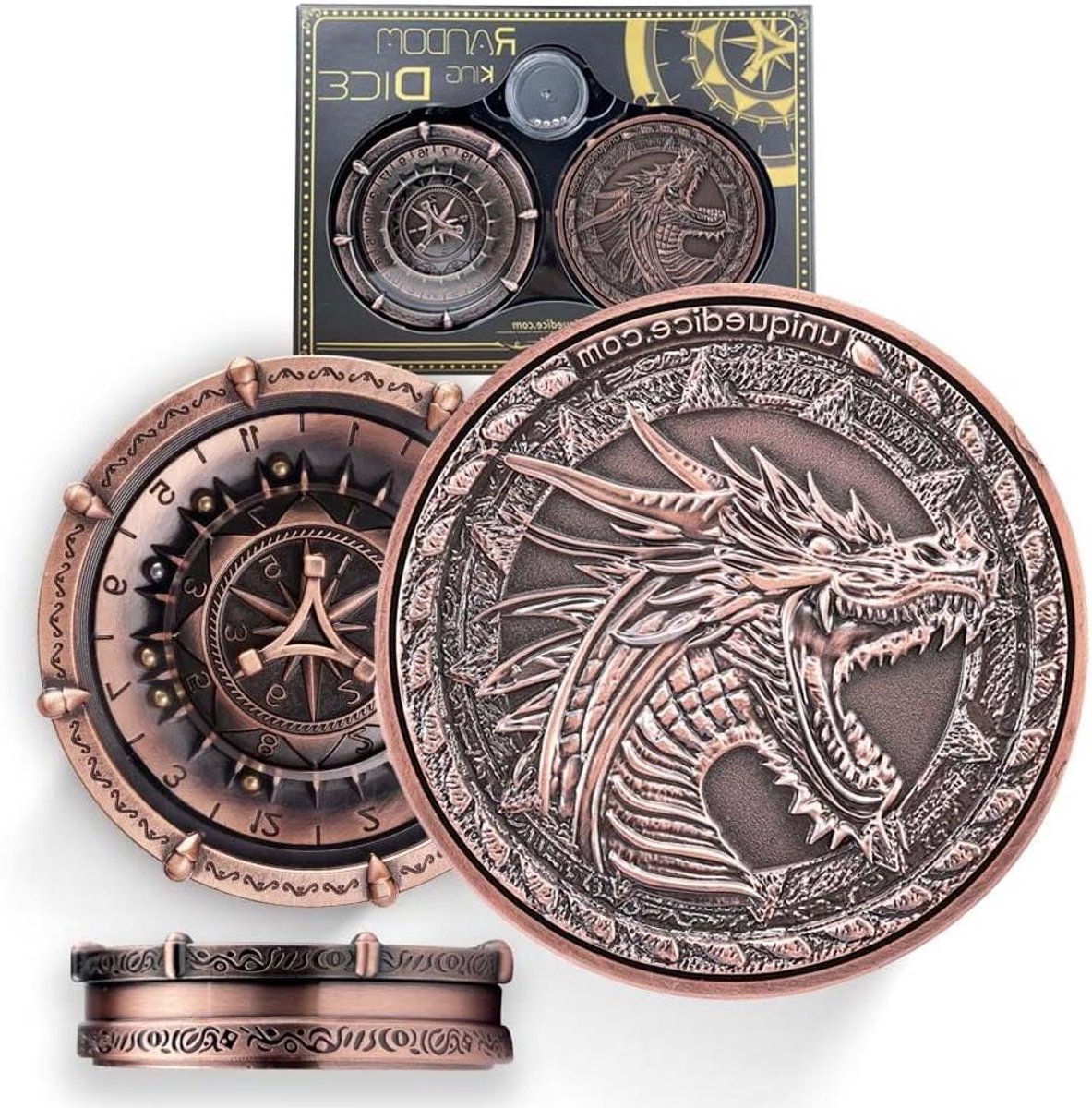 Spinner Dobbelstenen Set - Wiel Dobbelstenen RPG - Rollenspellen Spelen - Dubbele Spin Wielen - 7-in-2 - Roestig Koper