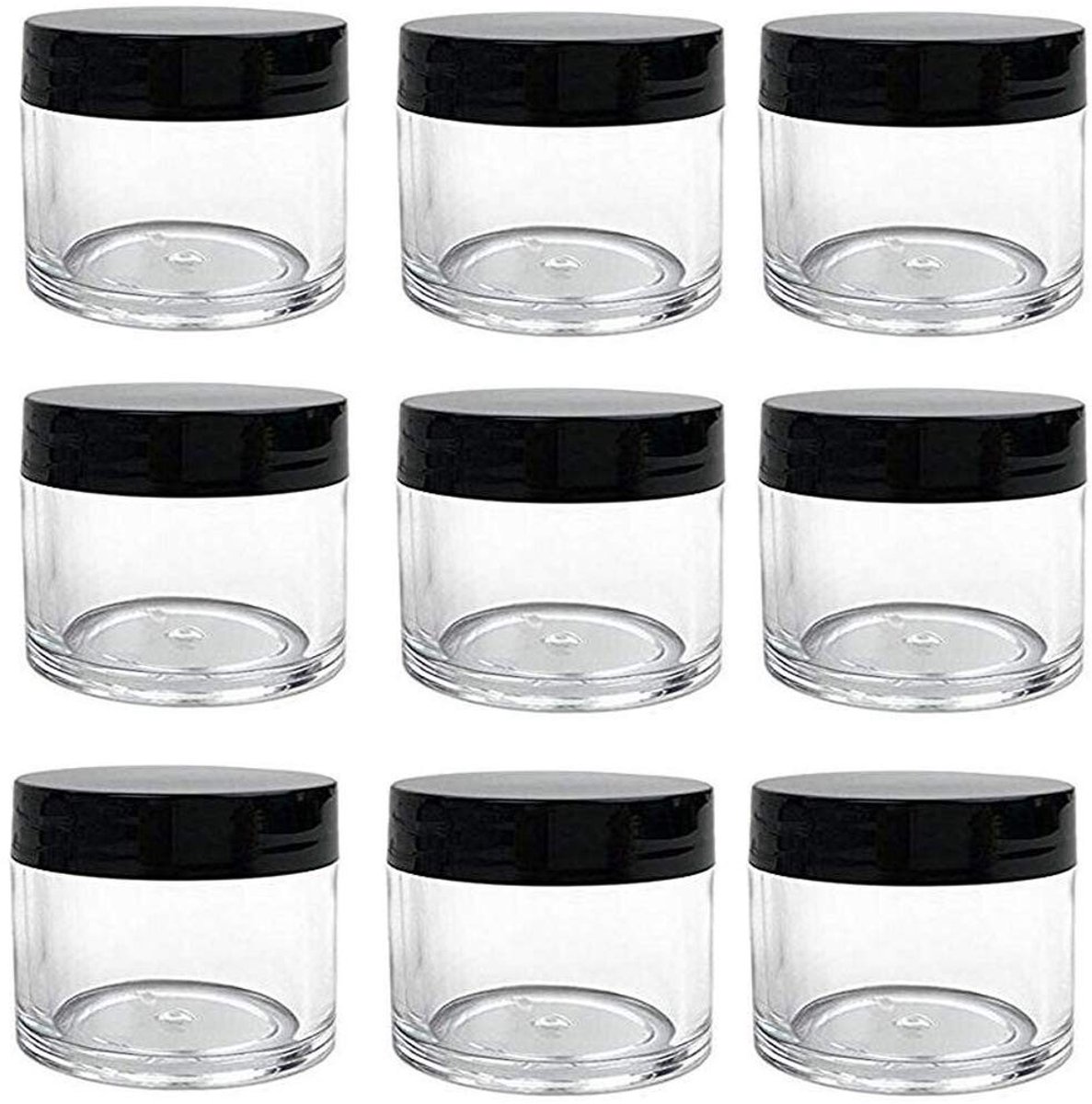 aladdien - Plastic Ronde Clear Cream Potten - 30g - Duurzaam en veilig - Zwart - Cosmetische containers - Perfect voor reizen en opbergen