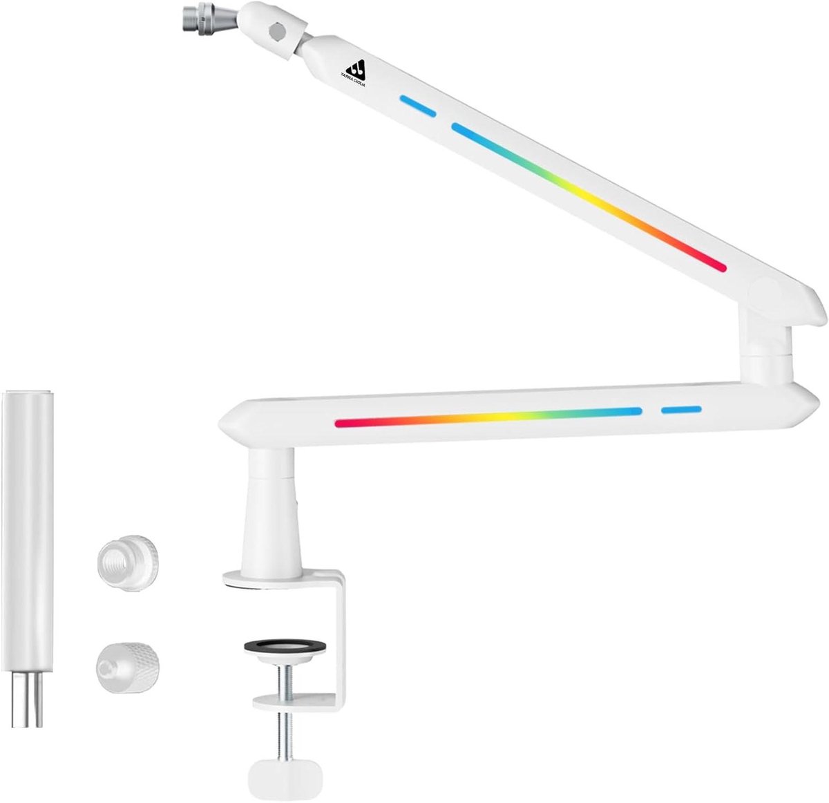 Microfoon Boom Arm - Microfoonstandaard Studio - Opnemen Streaming - 20 RGB Lichteffecten - 71 cm Bereik - Wit