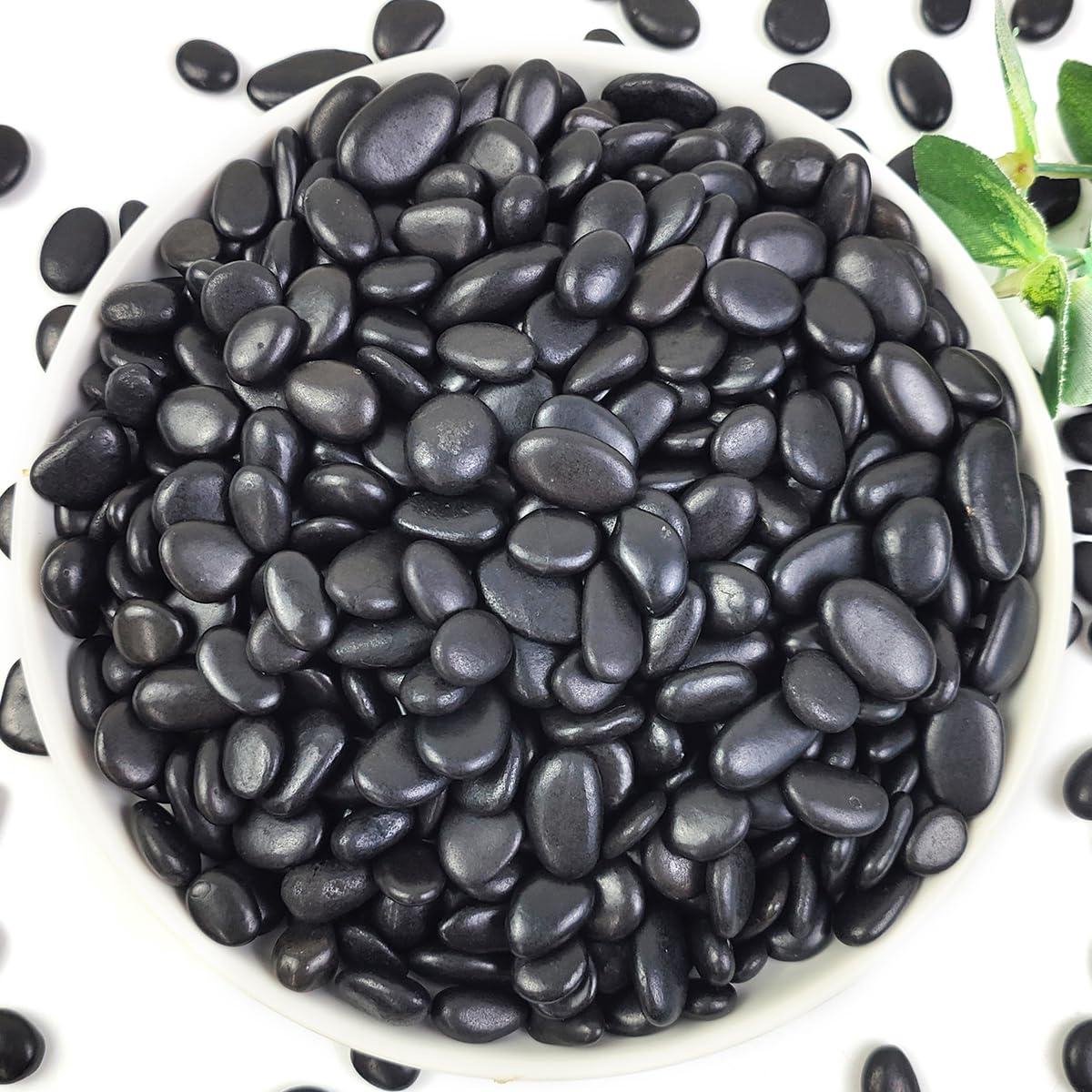 Decoratieve Zwarte Pebbles - Rivierstenen Potgrond - Planten Verzorgen - Natuurlijke Gepolijste Stenen - 0.9 Kilogram - Zwart