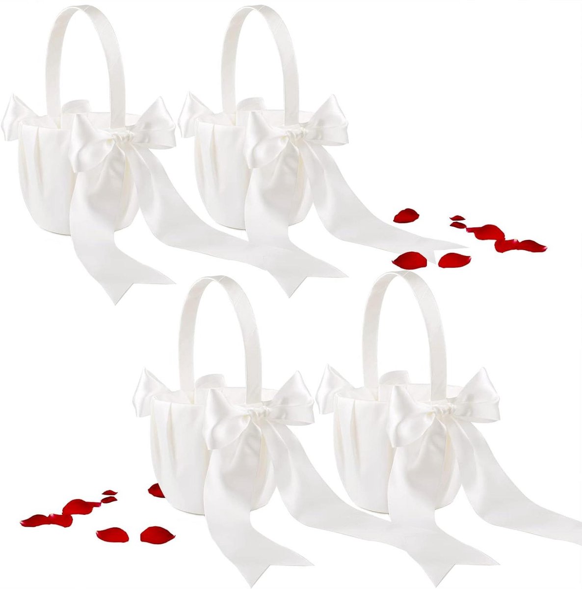 Bloemenmeisje Mand Set - Bruiloftsmandjes Meisjes - Bruiloft Decoratie - Set van 4 Stuks - 11.9 cm Diameter - Ivoor