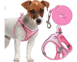 Verstelbare Reflecterende Harnas en Leash Set voor Kleine Honden, Ademend Puppy Harnas van 1.5m (Roze, S)