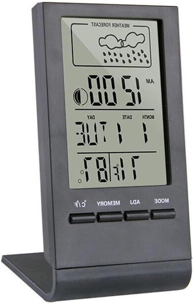 Binnen Milieu Monitor - Digitale Thermometer Hygrometer - Gezond Binnenklimaat - LCD Scherm Alarm - 108x56x50mm - Zwart