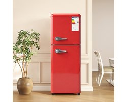 Gutent-Koel-vriescombinatie - 112L totaal - 72L koel en 40L vries - 7 temperaturen - LED-verlichting - verstelbare planken - Rood
