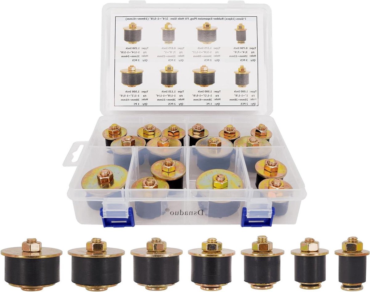 Uitbreidingspluggen Kit - Rubberen Pluggen - Gaten Afdichten - 7 Maten - 16 Stuks - Zwart