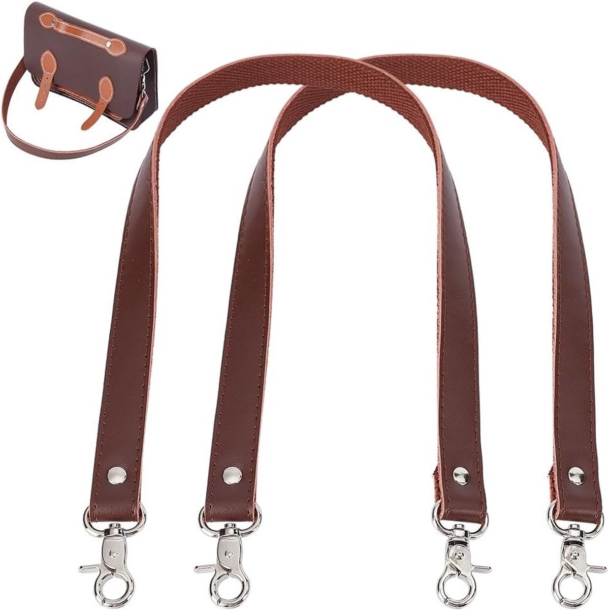 Leren Handvatten voor Handtassen - 60 cm Bruine Schouderriemen van Koeienleer met Zilveren Gespen - Duurzaam en Stijlvol Accessoire voor Handtassen