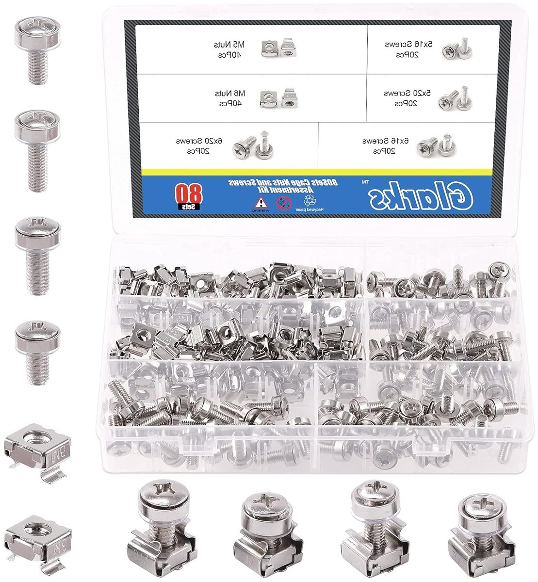 80 Sets Cage Nuts en Schroeven Set voor Server Rack en Kast - M5 en M6 Hardware met Wasmachines voor Betrouwbare Montage