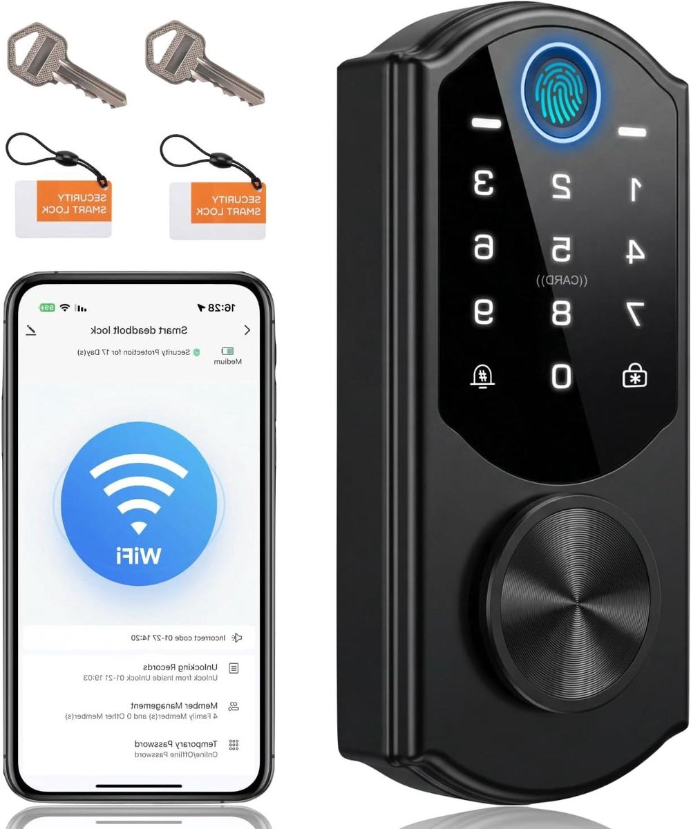 Slim Deurslot - Sleutelloos Slot Voordeur - Toegang Beheren - 5-in-1 Keyless Entry - Standaard Maat - Zwart