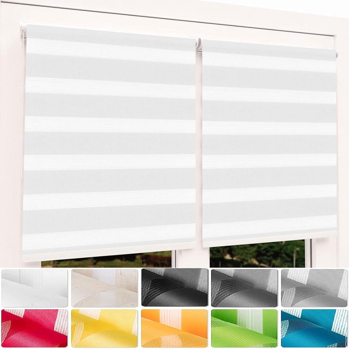 Duo Rolgordijn - Zonwerend Gordijn - Privacy en Zonwering - Afwisselende Strepen - 70 x 300 cm - Wit
