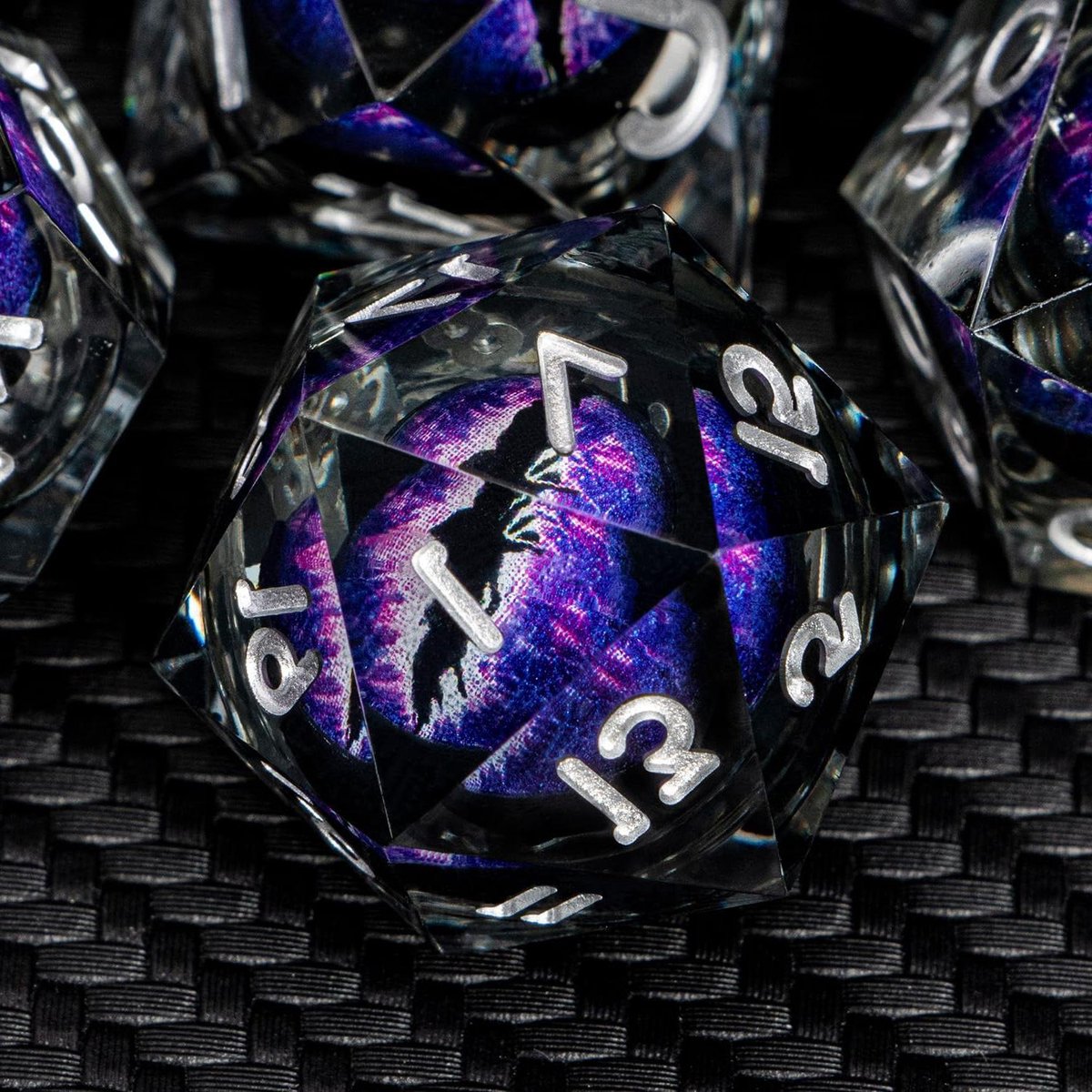Hars Dobbelstenen Set - RPG Dobbelstenen - Spel Avonturen - Dragon Eye Ontwerp - 16-18mm - Paars Zwart