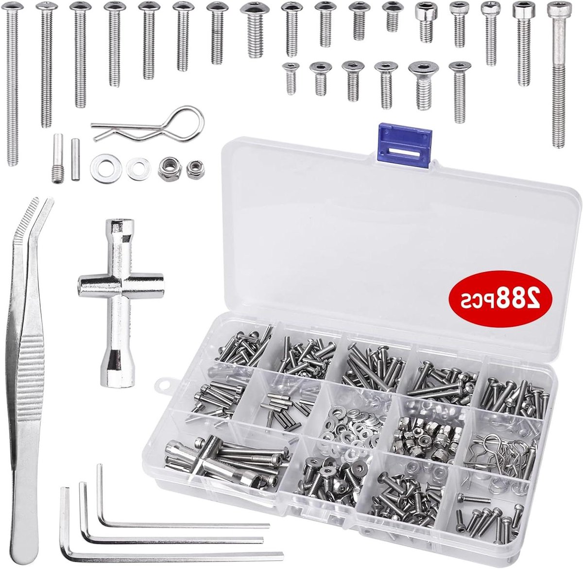 RC Schroef Kit - RC Bevestigingsmiddelen - RC Auto Reparatie - Metaal Duurzaam Sterk - 288 stuks - Wit