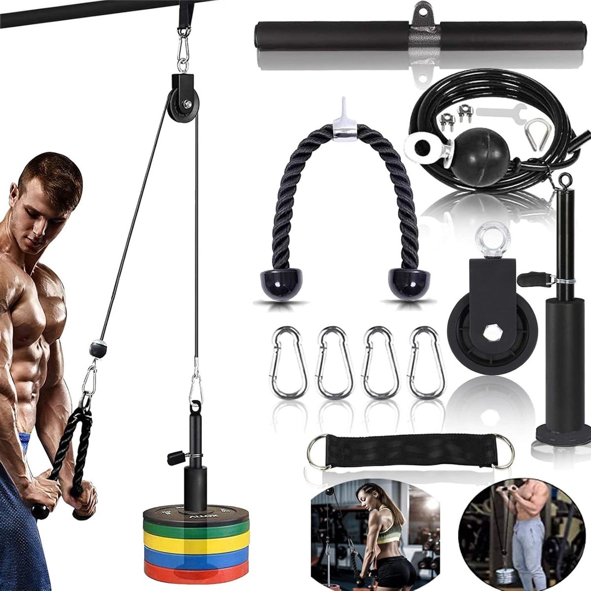 Katrolkabelsysteem Fitness - Pols trainer spierkracht - Kracht training thuis - Stille katrol met zware lastpennen