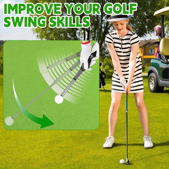 Retractable Golf Training Aid - Golf Swing Trainer - Golftechniek Verbeteren - Met Geluidssignaal - 40-67.5 cm - Zwart — afbeelding 2