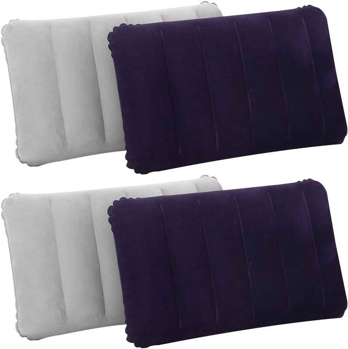Opblaasbaar Kampeer Kussen - Lucht Kussen Strandkussen - Reizen Kamperen Kantoor - Comfortabele Gebogen Structuur - 47x30 cm - Grijs Donkerpaarsblauw