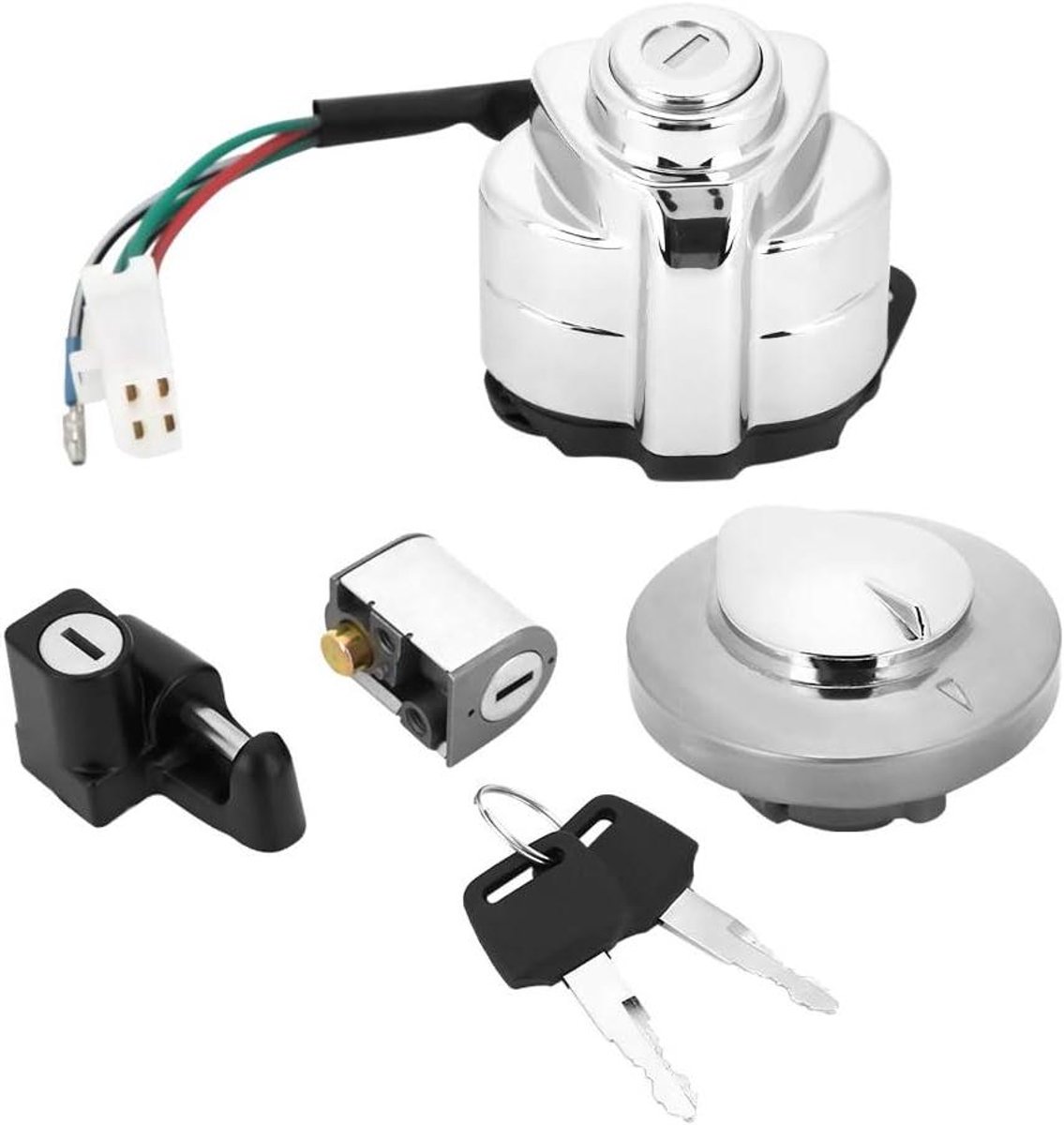 Motor Contactslot Set - Stuurslot Gasdop - Motorbeveiliging - Inclusief 2 Sleutels - Voor VT600 - Zilver