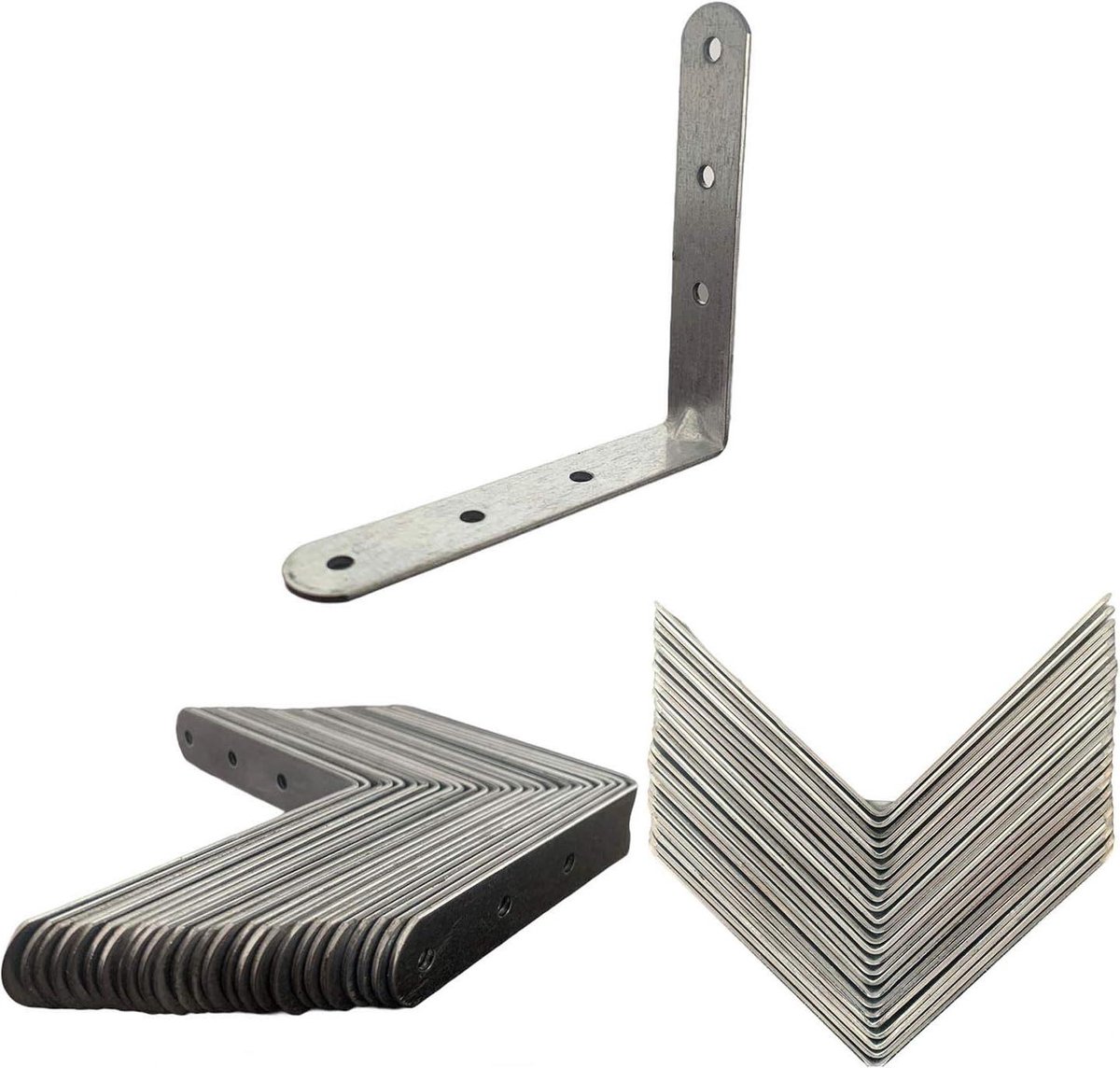 Hoekverbinders - L-vormige platen - Meubels monteren - Versterkte ribben - 80x80x16 mm - Zilver