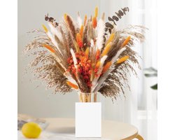 61 Stuks Gedroogde Pampa Bloemenboeket voor Rustieke Boho Tafelversiering, Bruiloft en Herfstdecoratie met Gypsophila en Eucalyptus