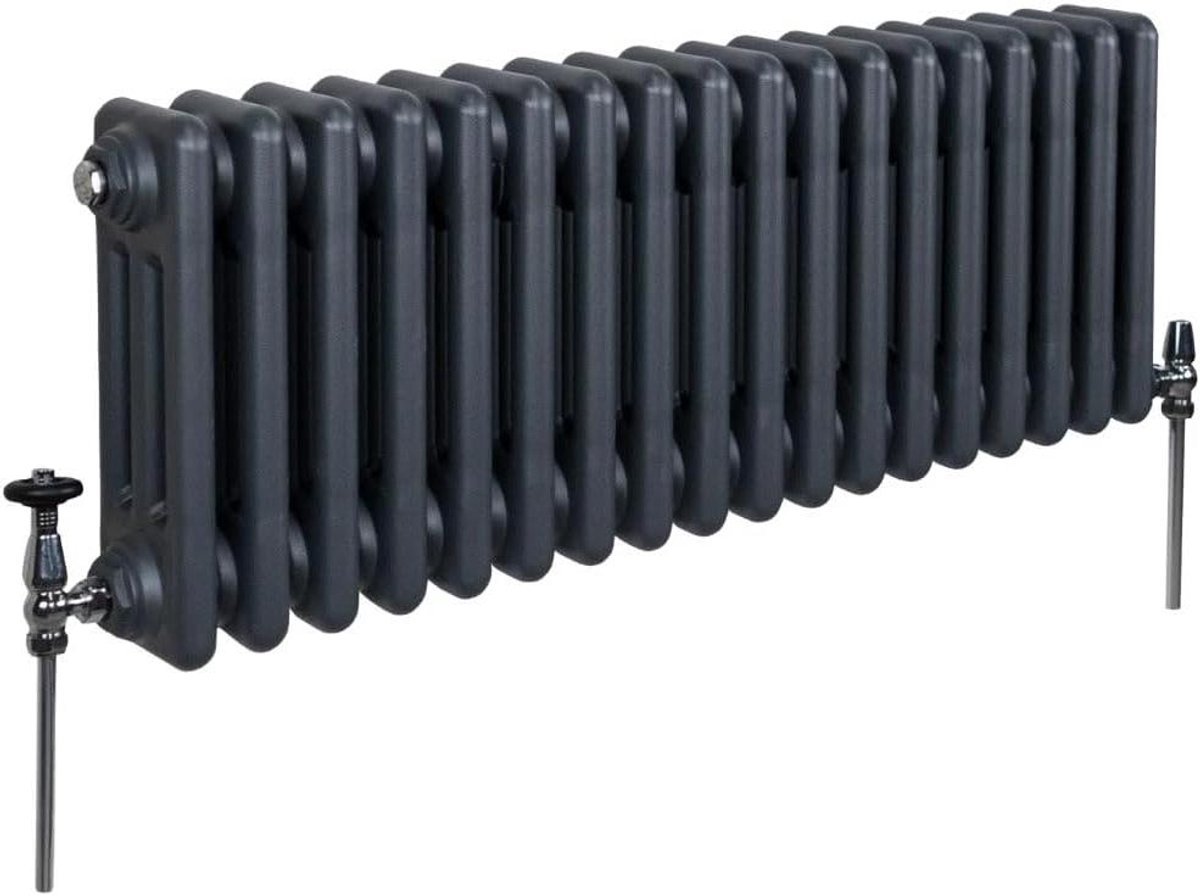 Horizontale Radiator - Verwarmingspaneel - Centrale Verwarming - 3 Koloms Ontwerp - 300mm x 832mm - Mat Antraciet