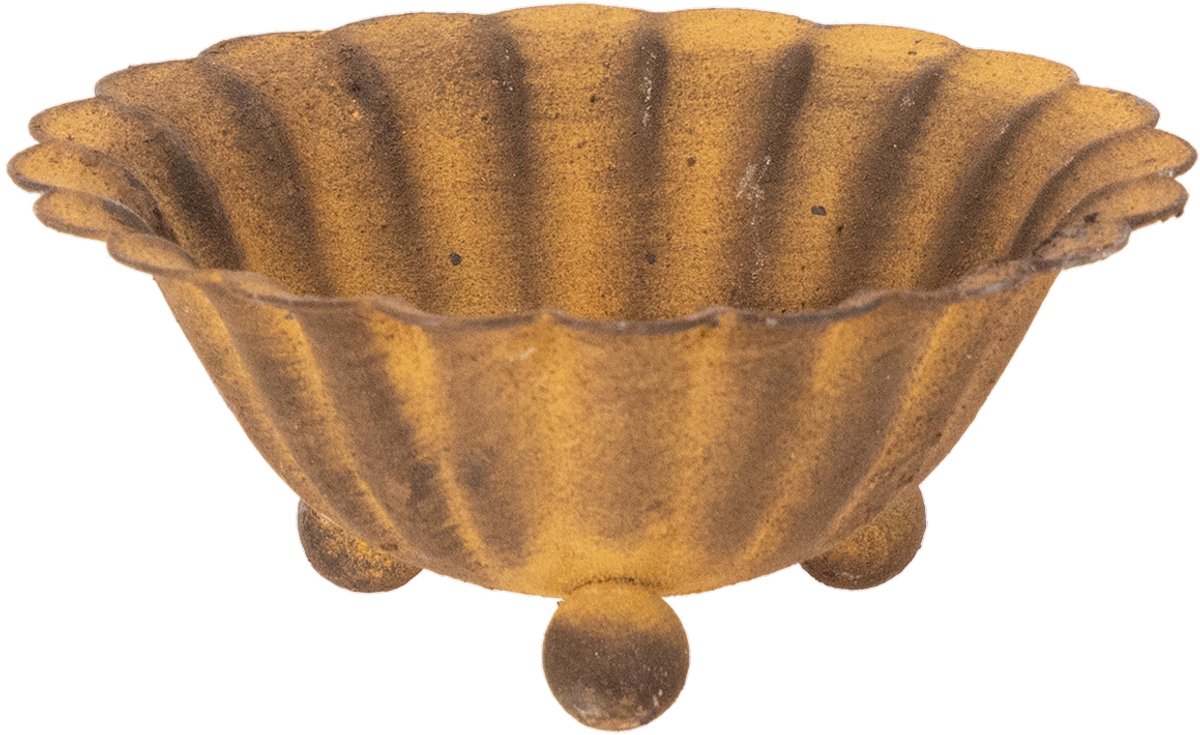 Vintage theelichthouder, klein schaaltje, roestkleurig metaal, Ø10cm,