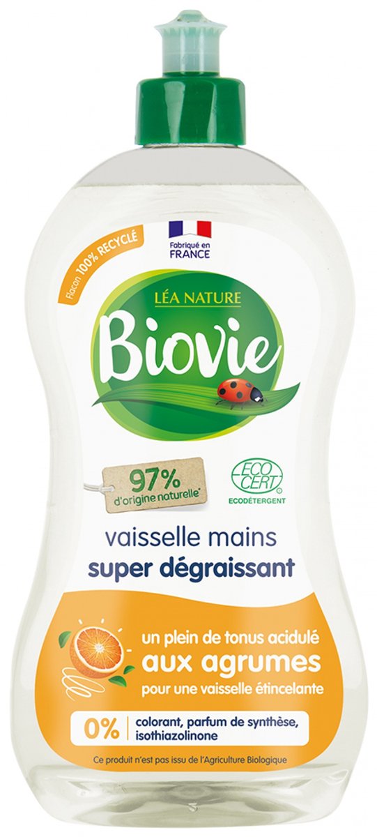 Biovie Vaisselle Mains Super Ontvetter Mint Citroen 500 ml (Geur : Citrus)