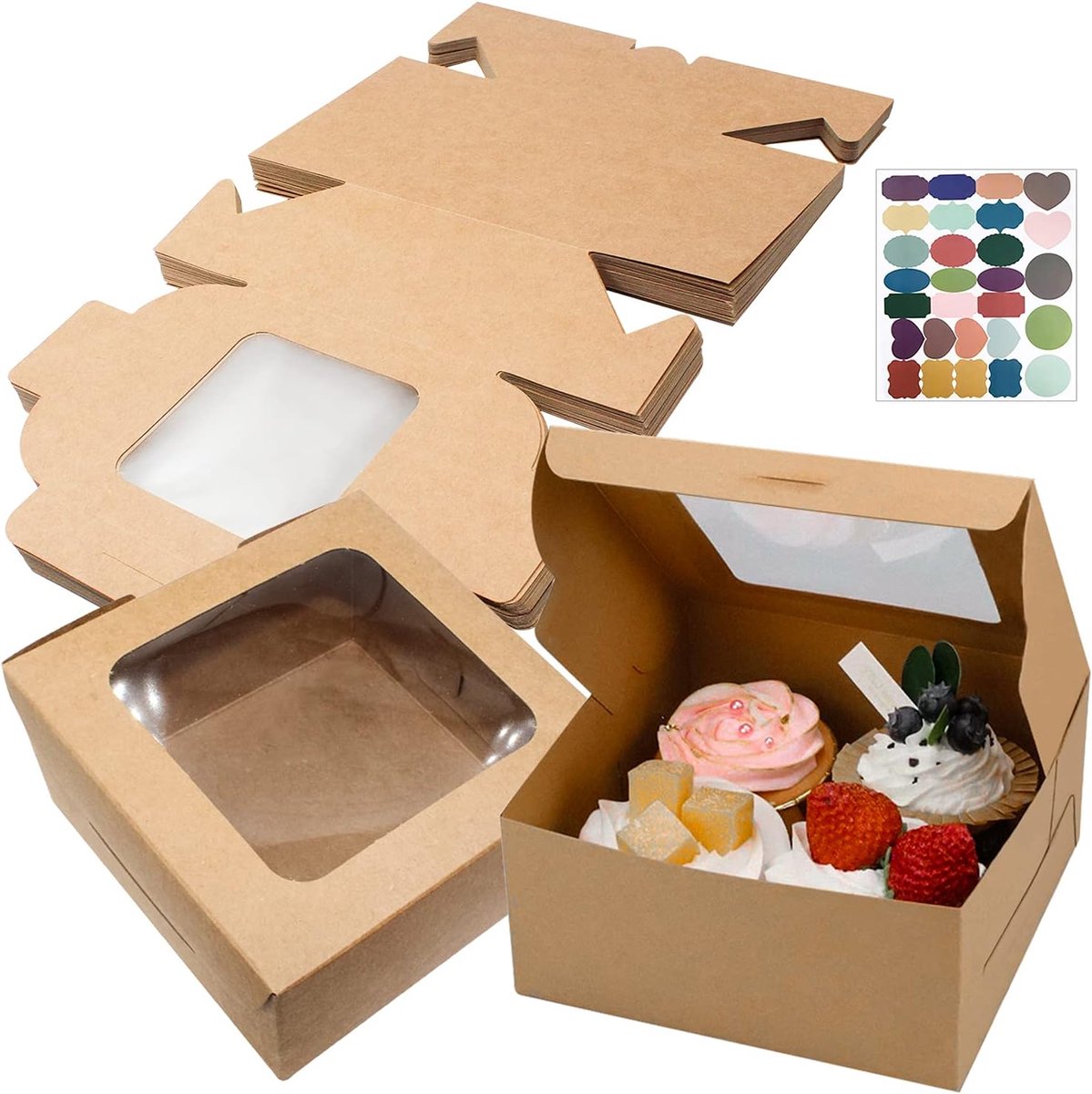 Cupcakedoosje - 10 x 10 x 6 cm - bruin - Met Tray en Venster - Gebaksdoos - Perfect Voor Cupcakes, Desserts en Meer - 24 stuks - Cupcakedozen - van Imperatoris