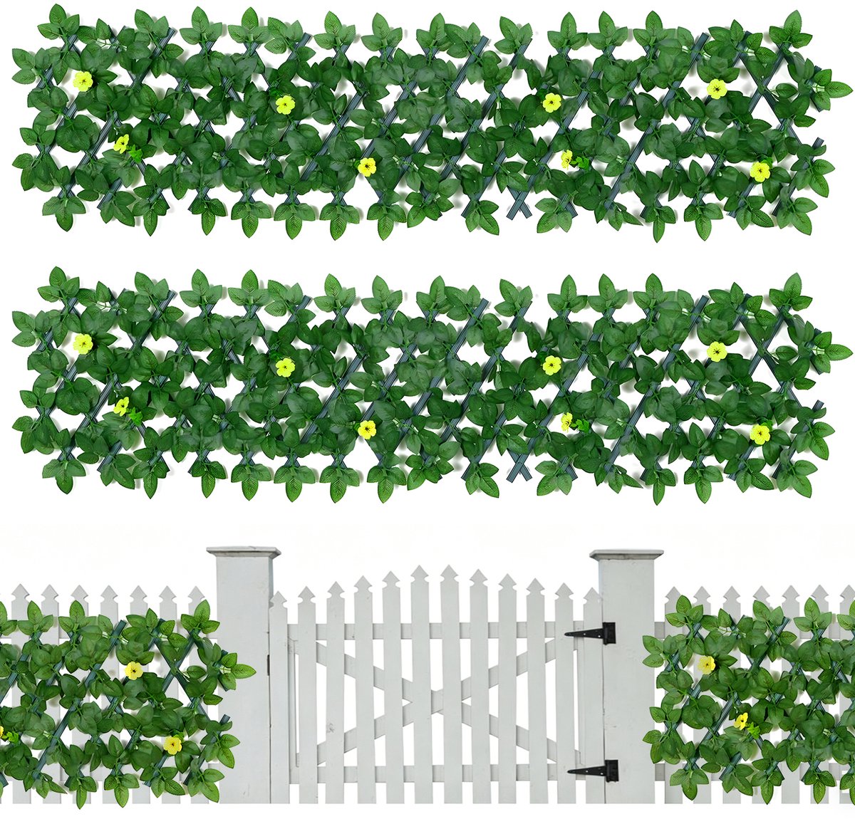 2PCS Uitschuifbare Kunstmatige Rozenhaag - Decoratieve Bloemen Schutting voor Balkon en Tuin - Kunstbloemen Wanddecoratie Geel