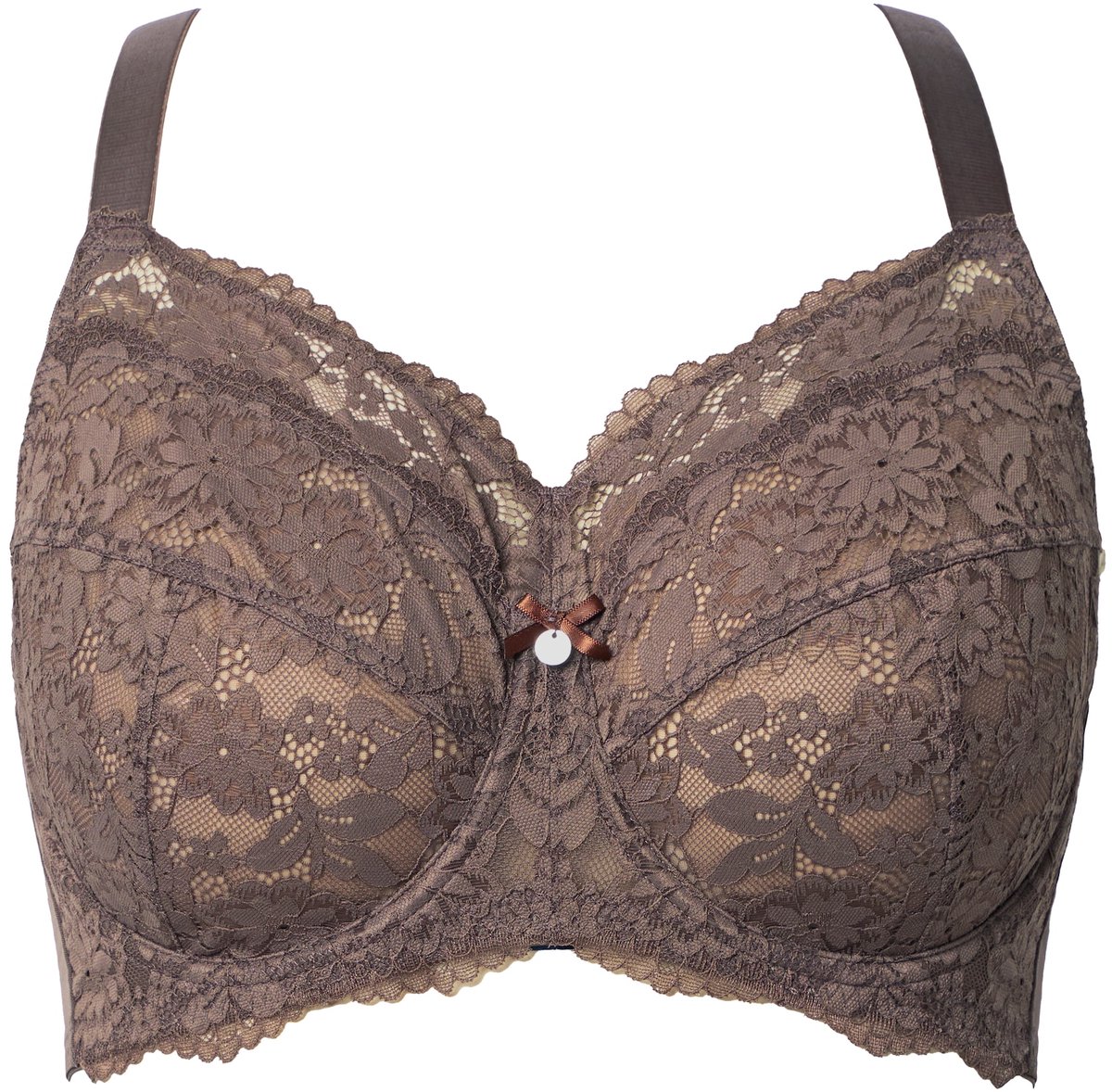 Ulla Popken - Dames - Beugelbeha kant zachte cups - Donkertaupe - Maat 95C
