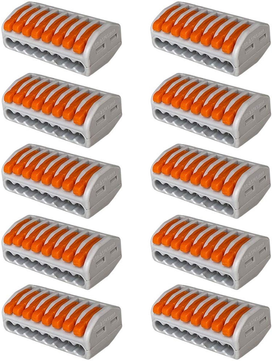 Dailygoods - Dailygoody - PCT-218 kabelverbinderset - 8 poorten - Compacte geleiderstekker - Oranje en grijs - Snelkoppeling - Geschikt voor diverse toepassingen -...