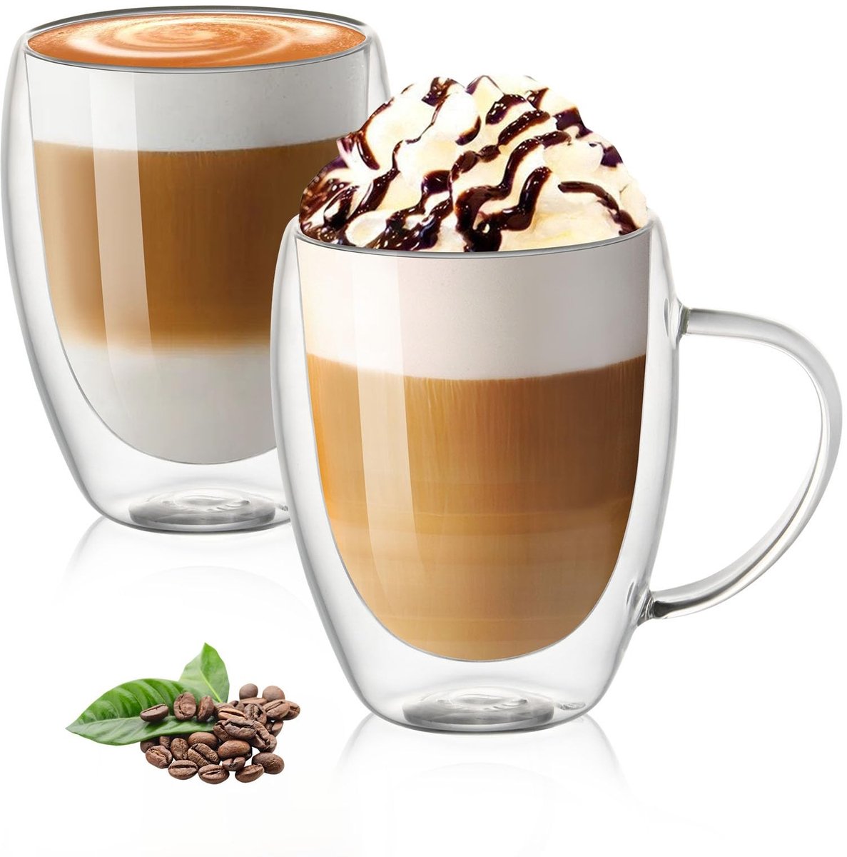 Dailygoods - Dubbelwandige Glazen Mokken 350 ml, Set van 2 voor Koffie en Thee