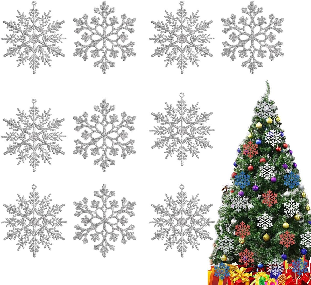 Dailygoods - Innovra - Dailygoods - Set van 36 Glitter Sneeuwvlokken voor Kerstdecoratie