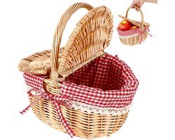 VHV - Picknickmand - Picknickmand voor 2 personen - Rieten picknickmand - Vintage stijl - Met koelvak - Inclusief bestek - Cadeau tip - Voor picknick en strand - 26.5*20*26cm - Natuurkleur
