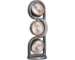 Draagbare oscillerende torenventilator – 360° kantelbaar & 105° automatisch oscillerend – Kleine tafelventilator – 5 snelheden – Oplaadbaar via USB – Compacte ventilator voor thuis, kantoor, slaapkamer & op reis (Grijs)