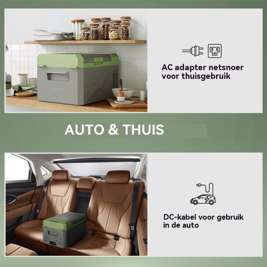 Compressor Koelbox - Elektrische Koelbox - Koelbox 12V 220V - Mini Koelkast - Vriesfunctie - Energiezuinig - Stil - Draagbaar - Auto - 60,2cm - 16,3L - Grijs Groen — afbeelding 4