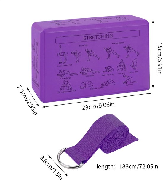 Oranje Yogablokken Set Paars + Gratis Yoga Riem - Ronde hoeken - EVA Foam - 2 Yoga Blokken — afbeelding 2