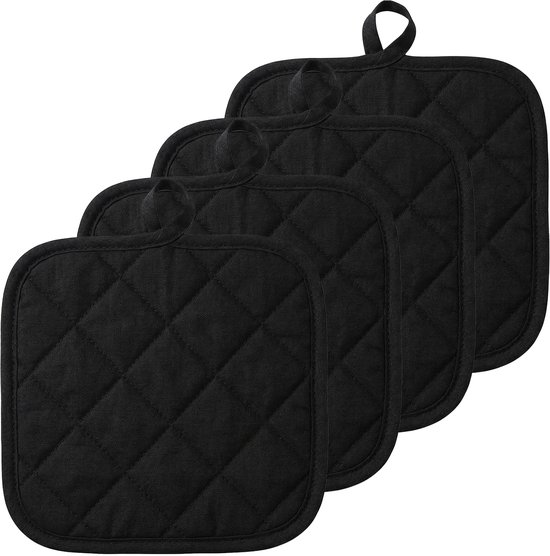 Maniques - Lot de 4 pièces - Résistantes à la chaleur - Boucle de suspension - Utilisation quotidienne - Noir