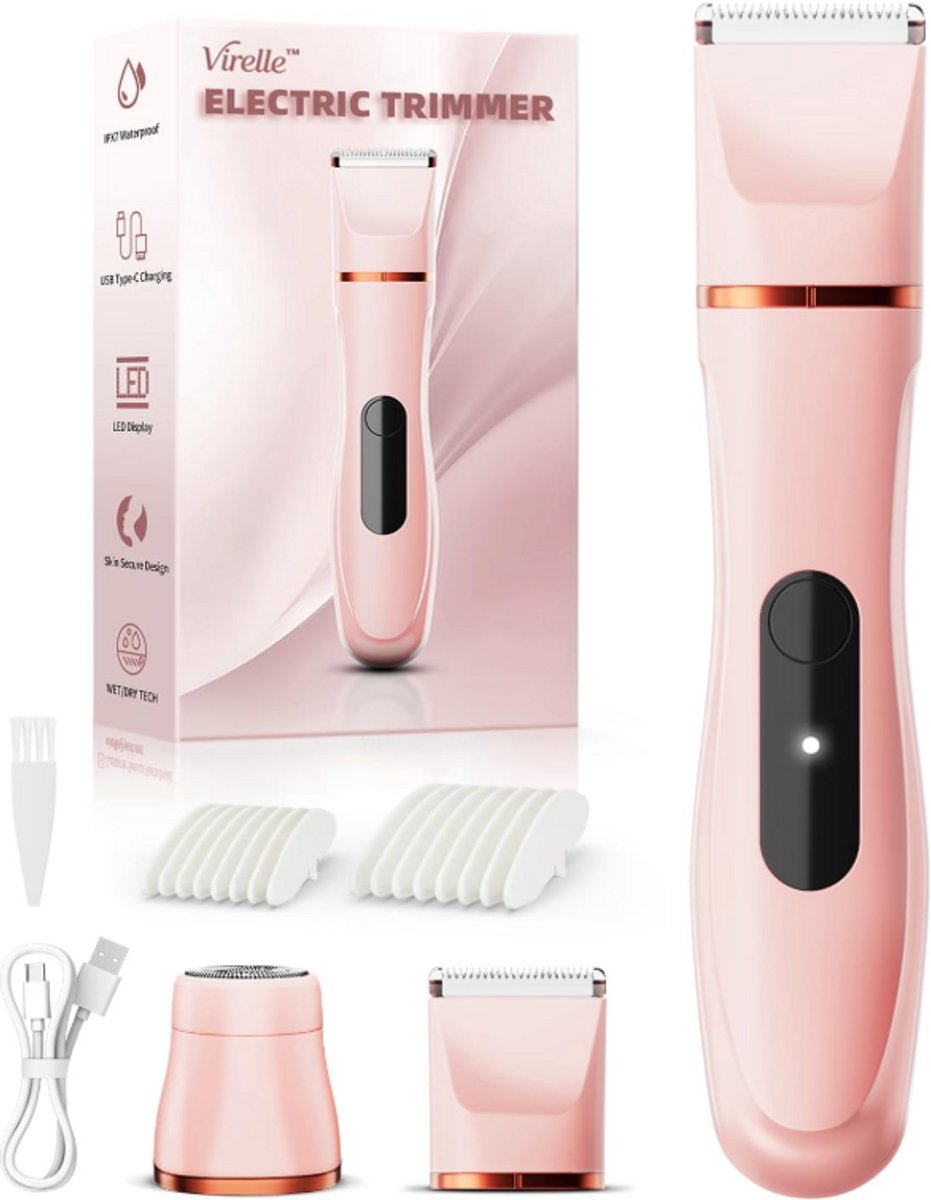 Draadloze Ladyshave & Bikini Trimmer voor Vrouwen – Pijnloos Elektrisch Scheerapparaat voor Benen, Oksels, Gezicht & Lichaam – Waterproof – Keramisch Mes – USB-C Oplaadbaar – Reisformaat