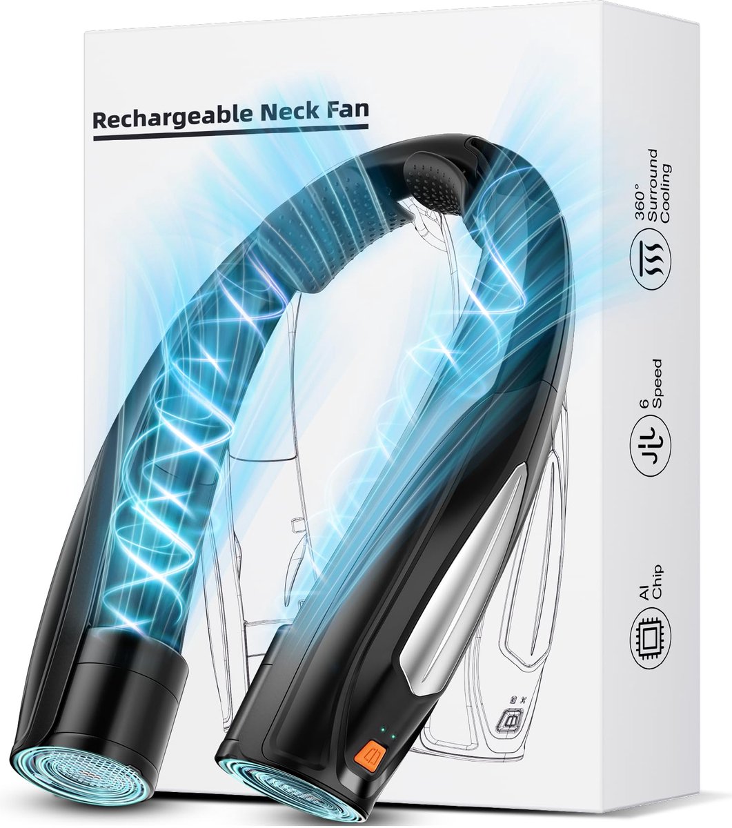 Draagbare NekVentilator - 6 standen met koeling- 6000 mAh Lange Batterijduur USB Oplaadbaar - Mini Ventilator ideaal Voor Buitensport woon-werkverkeer en Dagelijks Gebruik