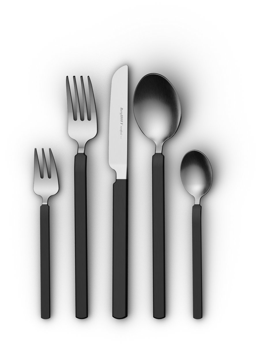 BergHOFF Home 4 Persoons Bestekset (20-delig) - Lepels - Messen - Vorken - Koffielepels - Gebakjesvorkjes - Modern Restaurant Bestek – Vaatwasserbestendig Rvs Eetgerei - Smokey Black