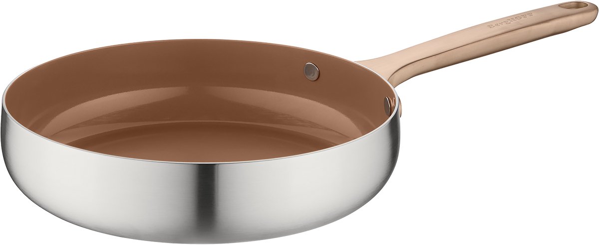 BergHOFF Home Koekenpan Ø 24 cm - PFAS-Vrije Antikleefpan– RVS Braadpan – Keramische Anti-aanbaklaag Bakpan – Geschikt voor Inductie, Gas, Elektrisch en Keramisch – Ovenbestendige Biefstukpan tot 230 °C – Warm Blush
