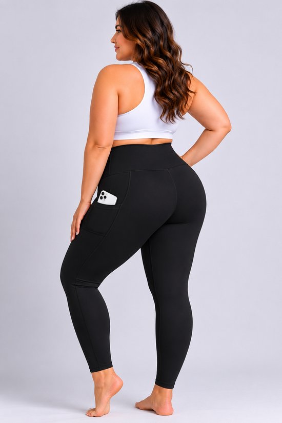 SparkNine Softcurve plus size legging - met zijzakken - L/XL - zwart - zachte stof - ademend - niet doorschijnend van Merkloos — afbeelding 2