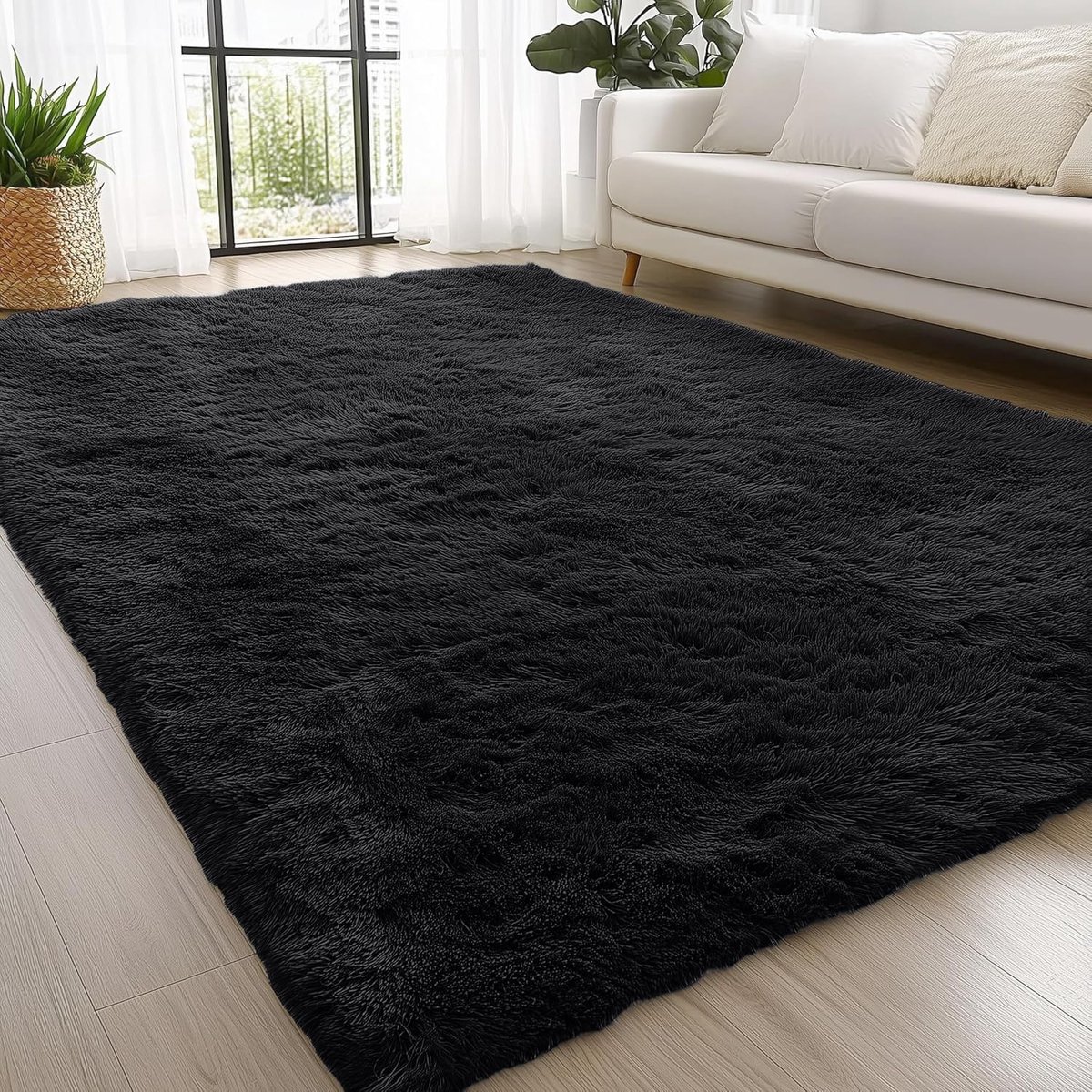 Homaxy - Shaggy Vloerkleed Zwart - 122x183 CM - Hoogpolig Vloerkleed - Tapijt voor Woonkamer en Slaapkamer