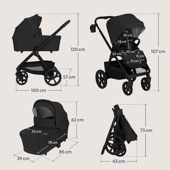 Lionelo Carmine 2 in 1 Kinderwagen - Reiswieg & Wandelwagen - GravelTech Wielen - Anti-Reflux Hoofdsteun - 3D Ventilatie - AiryDots Matras - Compact Opvouwbaar met Zitje - UPF50+ & Waterdichte Stoffen - Tot 22 kg van LIONELO — afbeelding 5