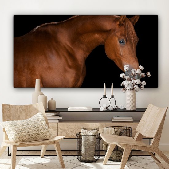 Tableau Toile Cheval - Oeil - Marron - 160x80 cm - Décoration murale