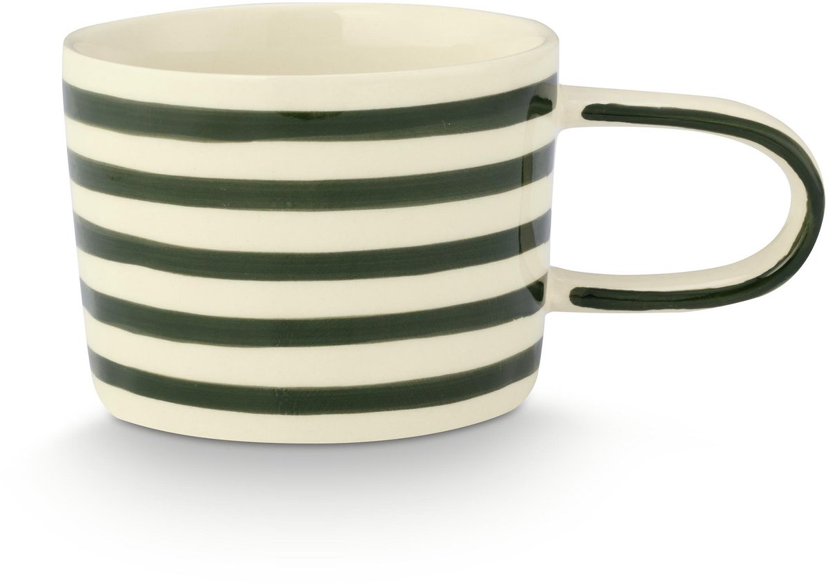 VT Wonen Mok Stripes Donkergroen Keramiek 350 ml