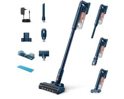 Philips Steelstofzuiger met Dweilfunctie XC5141/01 Aqua - Draadloos en Zonder Zak - Zuigmond met LED Verlichting - Kruimeldief - Batterijduur tot 60 min - Lichtgewicht - Blauw