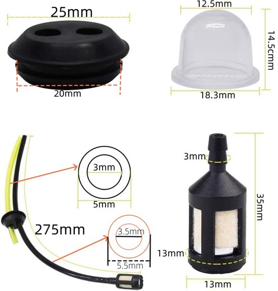5-delige Brandstofleidingset - Grasmaaiers filters - Heggenscharen brandstofleidingen - Trimmers accessoires - Vervangende olieleiding - Inclusief brandstoffilters, brandstofcups - Compatibel met grasmaaiers, heggenscharen, bosmaaiers, kettingzagen — afbeelding 2