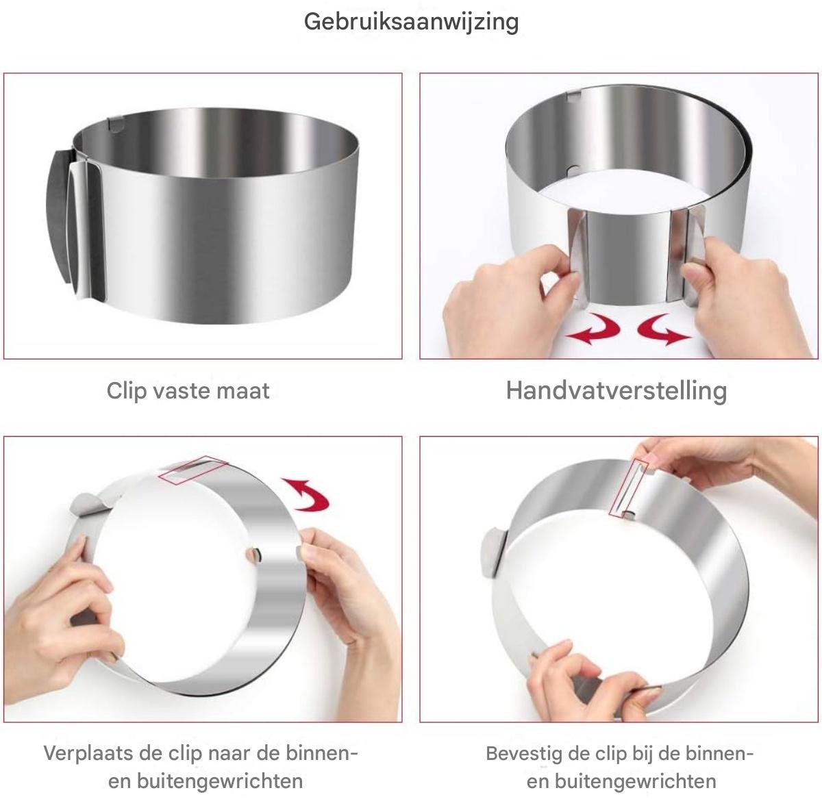 TOVBMUP Bakvormen - Taartring - Krumble Bakring - Springvorm - Diameter verstelbaar van 16 tot 30 cm diameter - RVS - Zilver – foto 4