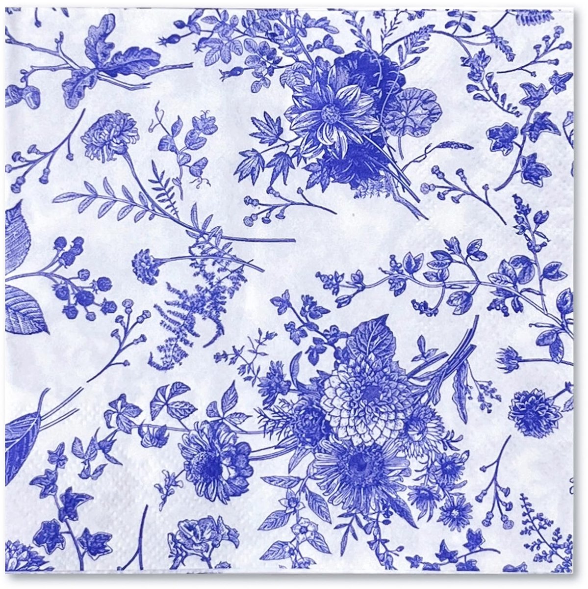 Dailygoods - Cosensi - 25 Stuks Cocktailservetten met Blauwe Bloemenpatronen