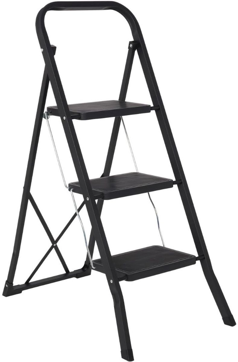 KAD® Huishoudtrap -Opvouwbare Keukentrap - Stabiele Huishoudtrap - Zwart - 108cm x 48cm x 65cm