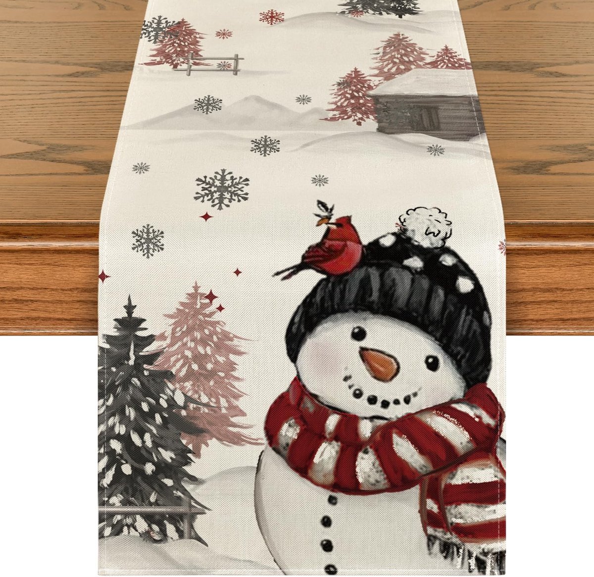 Dailygoods - Zwarte Sneeuwpop Tafelloper 40x180 cm voor Kerstdecoratie
